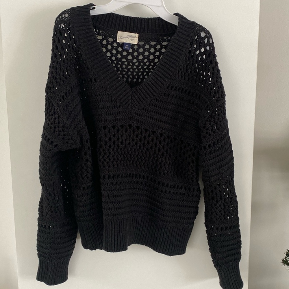 UNIVERSAL THREADS black crochet open weave knit sheer mesh b-neck sweater